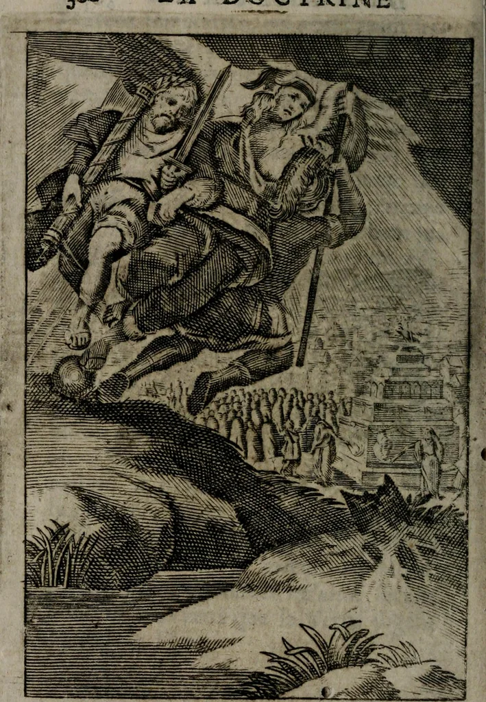 An illustration from La doctrine des moeurs : qui represente en cent tableaux la différence des passions, et enseigne la manière de parvenir à la sagesse universelle, 1688, leaf 321