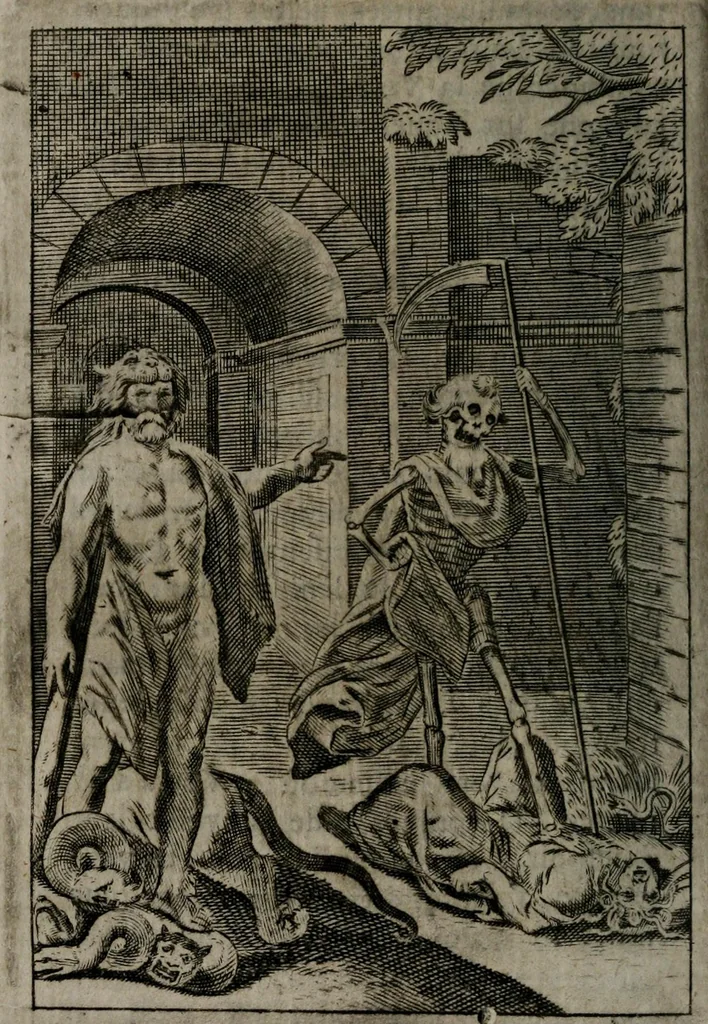 An illustration from La doctrine des moeurs : qui represente en cent tableaux la différence des passions, et enseigne la manière de parvenir à la sagesse universelle, 1688, leaf 345