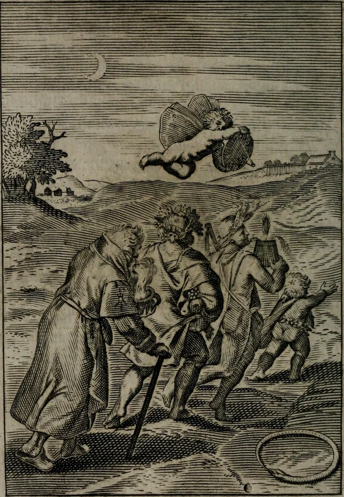 An illustration from La doctrine des moeurs : qui represente en cent tableaux la différence des passions, et enseigne la manière de parvenir à la sagesse universelle, 1688, leaf 353