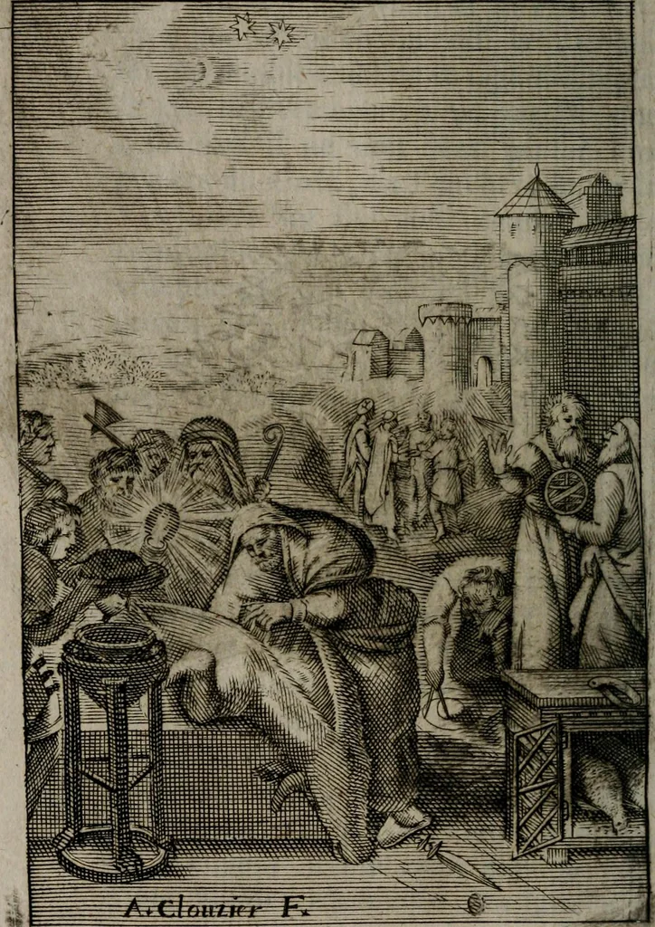 An illustration from La doctrine des moeurs : qui represente en cent tableaux la différence des passions, et enseigne la manière de parvenir à la sagesse universelle, 1688, leaf 385