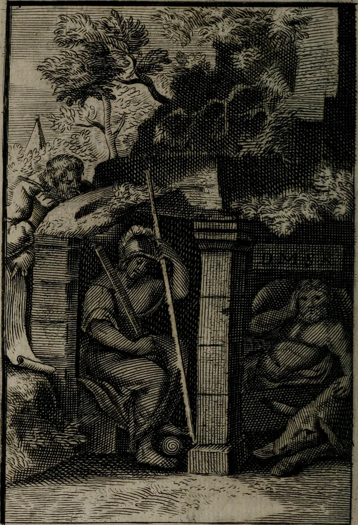 An illustration from La doctrine des moeurs : qui represente en cent tableaux la différence des passions, et enseigne la manière de parvenir à la sagesse universelle, 1688, leaf 39