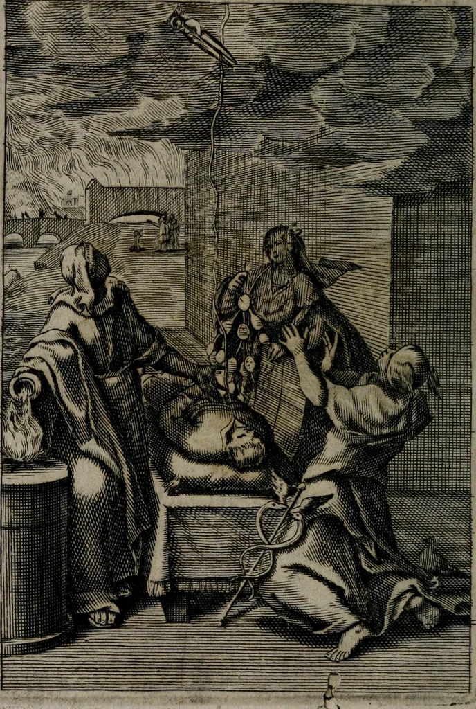 An illustration from La doctrine des moeurs : qui represente en cent tableaux la différence des passions, et enseigne la manière de parvenir à la sagesse universelle, 1688, leaf 421