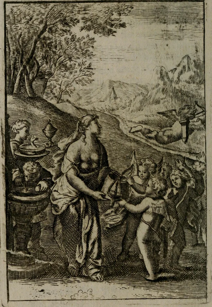 An illustration from La doctrine des moeurs : qui represente en cent tableaux la différence des passions, et enseigne la manière de parvenir à la sagesse universelle, 1688, leaf 59
