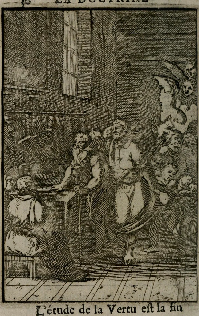 An illustration from La doctrine des moeurs : qui represente en cent tableaux la différence des passions, et enseigne la manière de parvenir à la sagesse universelle, 1688, leaf 67