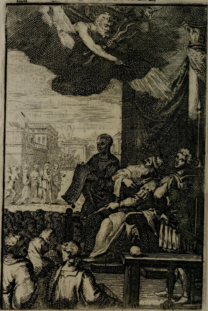 An illustration from La doctrine des moeurs : qui represente en cent tableaux la différence des passions, et enseigne la manière de parvenir à la sagesse universelle, 1688, leaf 83