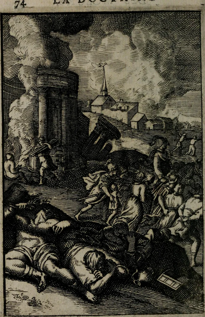 An illustration from La doctrine des moeurs : qui represente en cent tableaux la différence des passions, et enseigne la manière de parvenir à la sagesse universelle, 1688, leaf 91