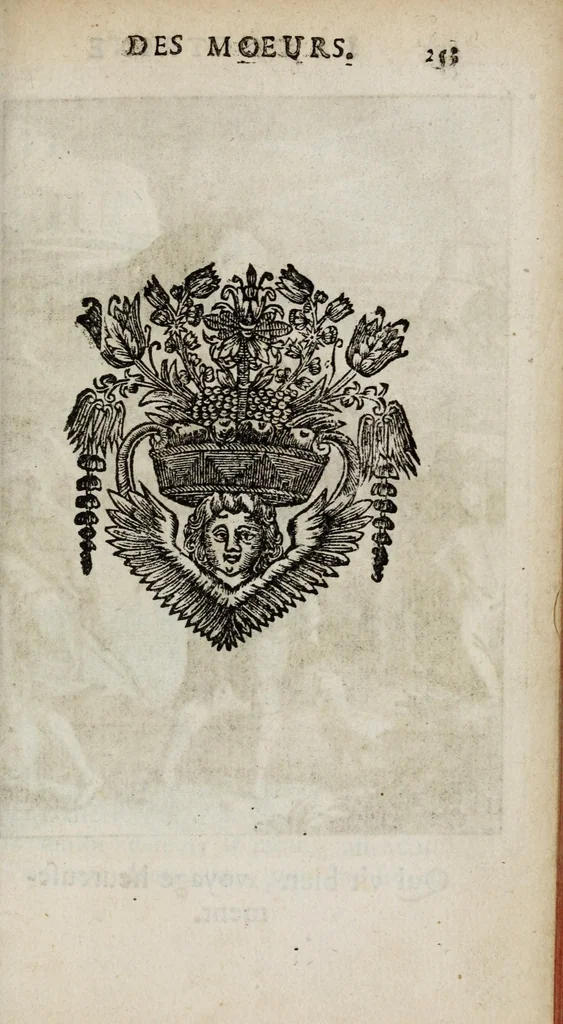 An illustration from La doctrine des moeurs : ou sont representés en cent tableaux la difference des passions, qui enseignent la maniere de parvenir a la sagesse universelle, 1682, leaf 275