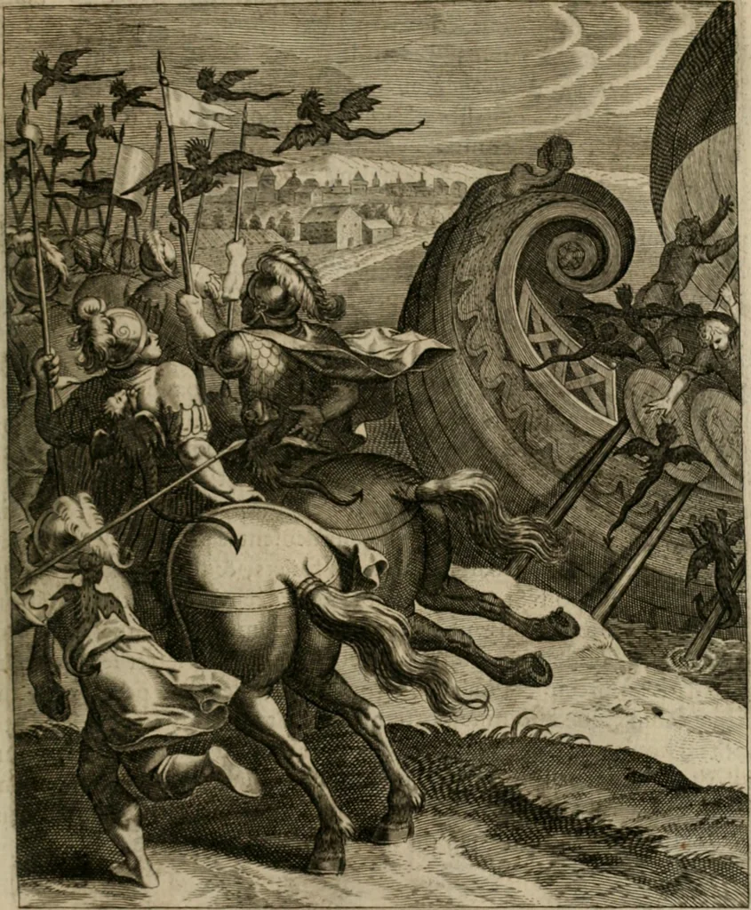 An illustration from La doctrine des moeurs : tiree de la philosophie des stoiques: representee en cent tableaux. Et expliquee en cent discours pour l'instruction de la ieunesse. Au Roy, 1646, leaf 102