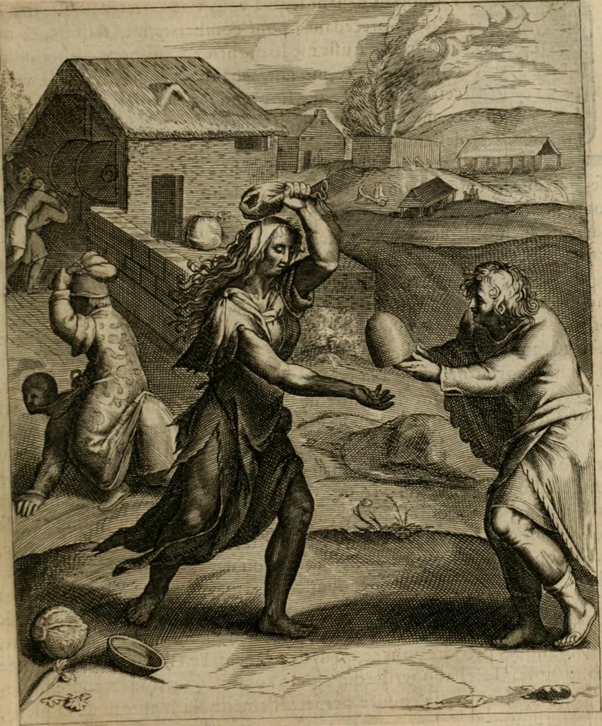 An illustration from La doctrine des moeurs : tiree de la philosophie des stoiques: representee en cent tableaux. Et expliquee en cent discours pour l'instruction de la ieunesse. Au Roy, 1646, leaf 106