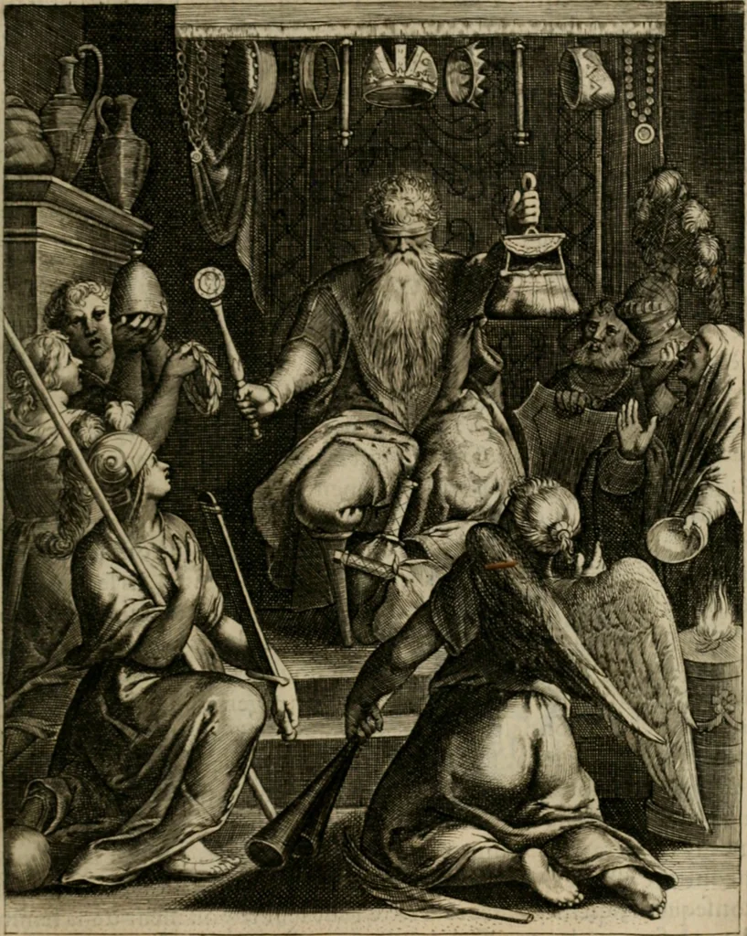 An illustration from La doctrine des moeurs : tiree de la philosophie des stoiques: representee en cent tableaux. Et expliquee en cent discours pour l'instruction de la ieunesse. Au Roy, 1646, leaf 108