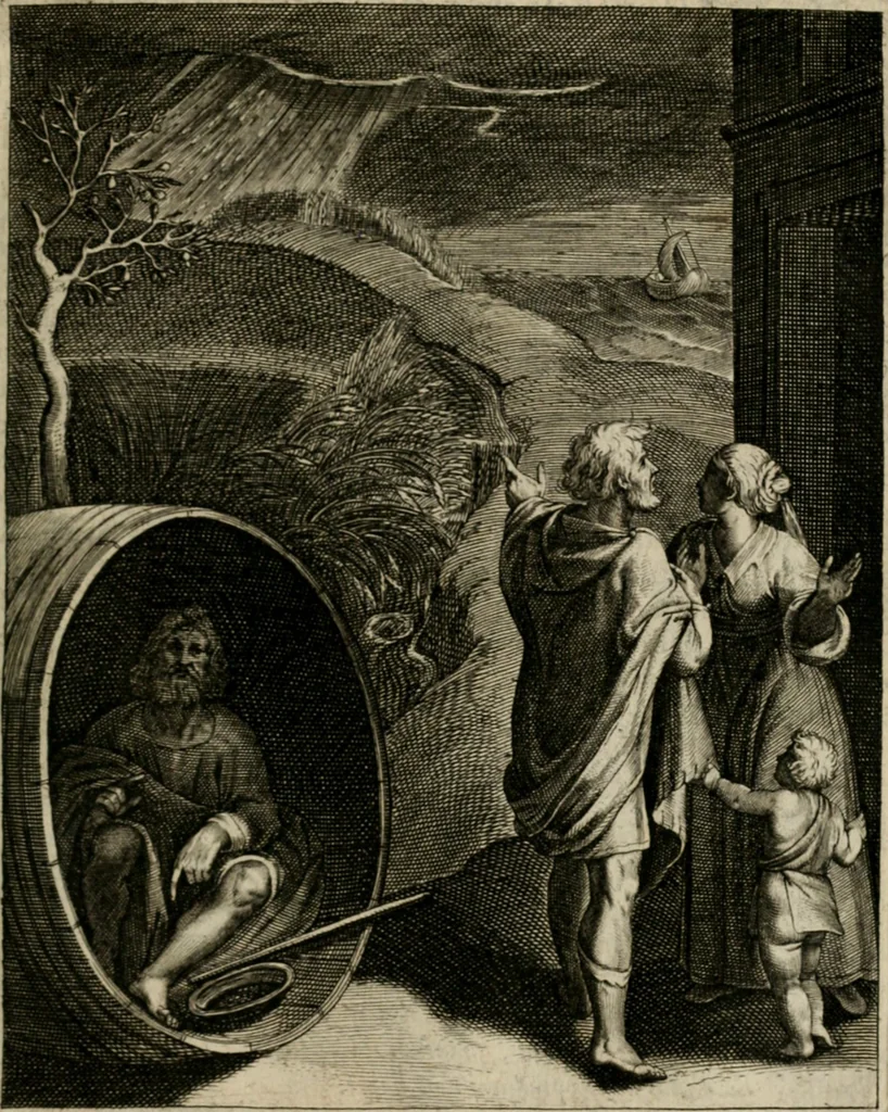 An illustration from La doctrine des moeurs : tiree de la philosophie des stoiques: representee en cent tableaux. Et expliquee en cent discours pour l'instruction de la ieunesse. Au Roy, 1646, leaf 118