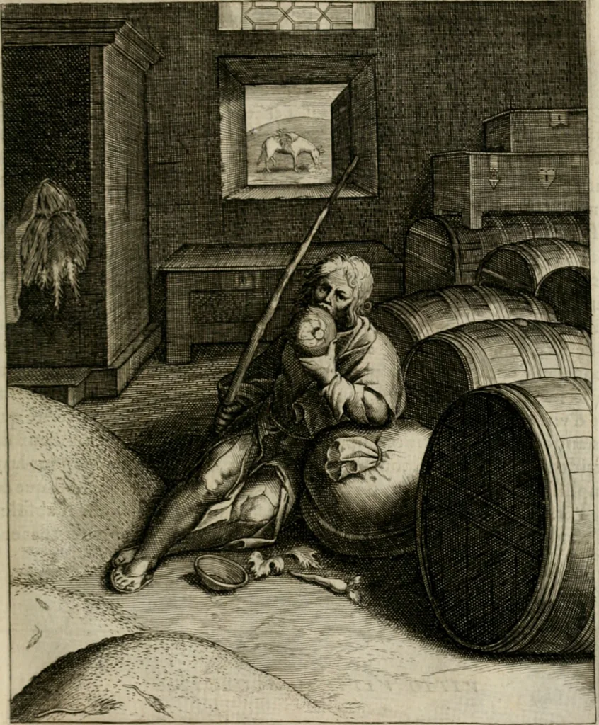 An illustration from La doctrine des moeurs : tiree de la philosophie des stoiques: representee en cent tableaux. Et expliquee en cent discours pour l'instruction de la ieunesse. Au Roy, 1646, leaf 126