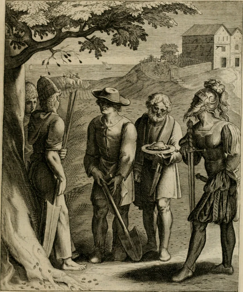 An illustration from La doctrine des moeurs : tiree de la philosophie des stoiques: representee en cent tableaux. Et expliquee en cent discours pour l'instruction de la ieunesse. Au Roy, 1646, leaf 146