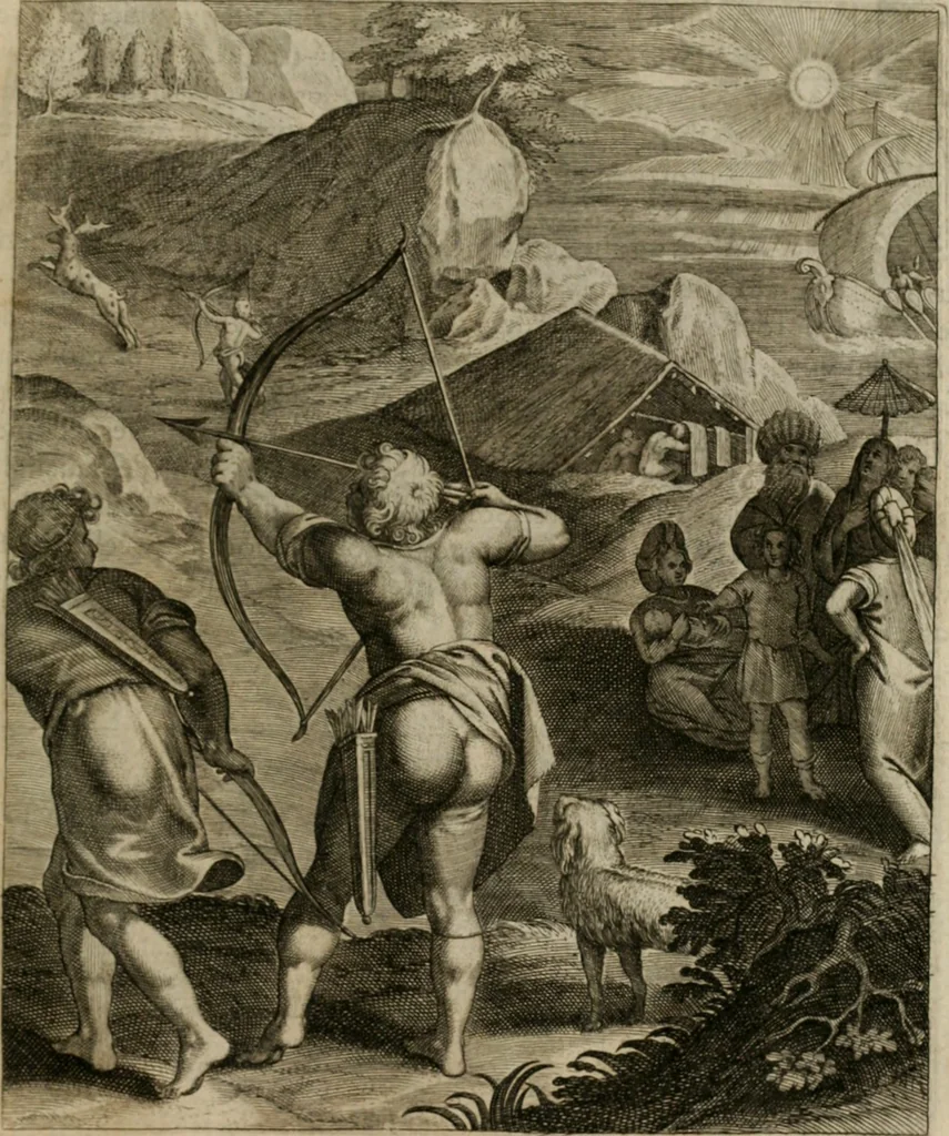 An illustration from La doctrine des moeurs : tiree de la philosophie des stoiques: representee en cent tableaux. Et expliquee en cent discours pour l'instruction de la ieunesse. Au Roy, 1646, leaf 148