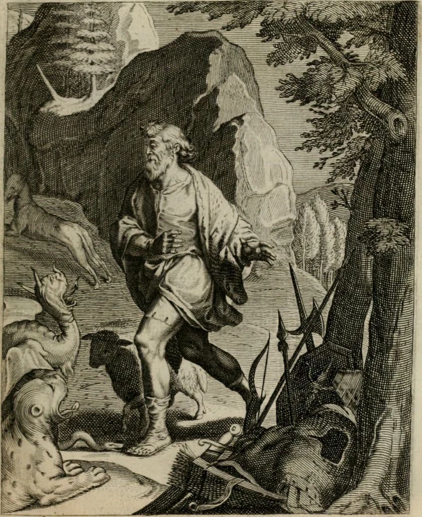 An illustration from La doctrine des moeurs : tiree de la philosophie des stoiques: representee en cent tableaux. Et expliquee en cent discours pour l'instruction de la ieunesse. Au Roy, 1646, leaf 160