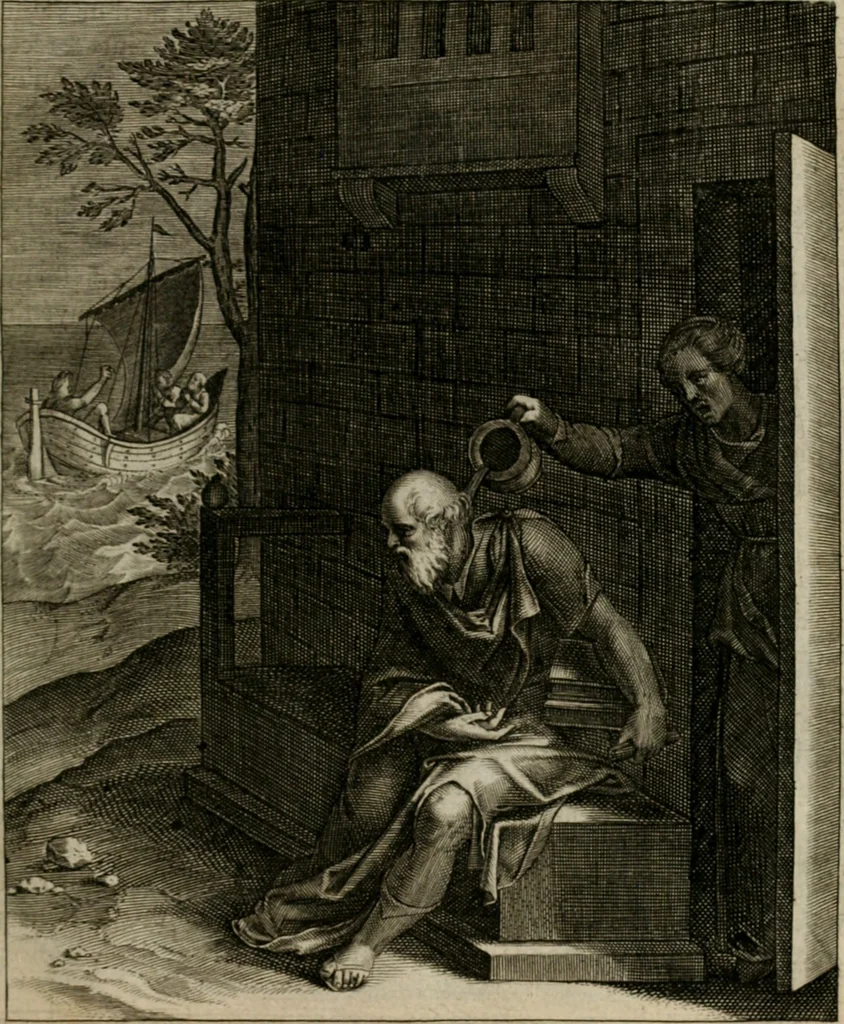 An illustration from La doctrine des moeurs : tiree de la philosophie des stoiques: representee en cent tableaux. Et expliquee en cent discours pour l'instruction de la ieunesse. Au Roy, 1646, leaf 162