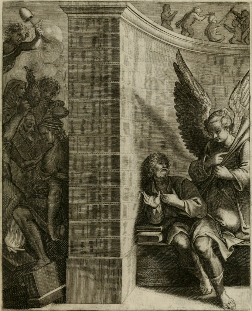 An illustration from La doctrine des moeurs : tiree de la philosophie des stoiques: representee en cent tableaux. Et expliquee en cent discours pour l'instruction de la ieunesse. Au Roy, 1646, leaf 164