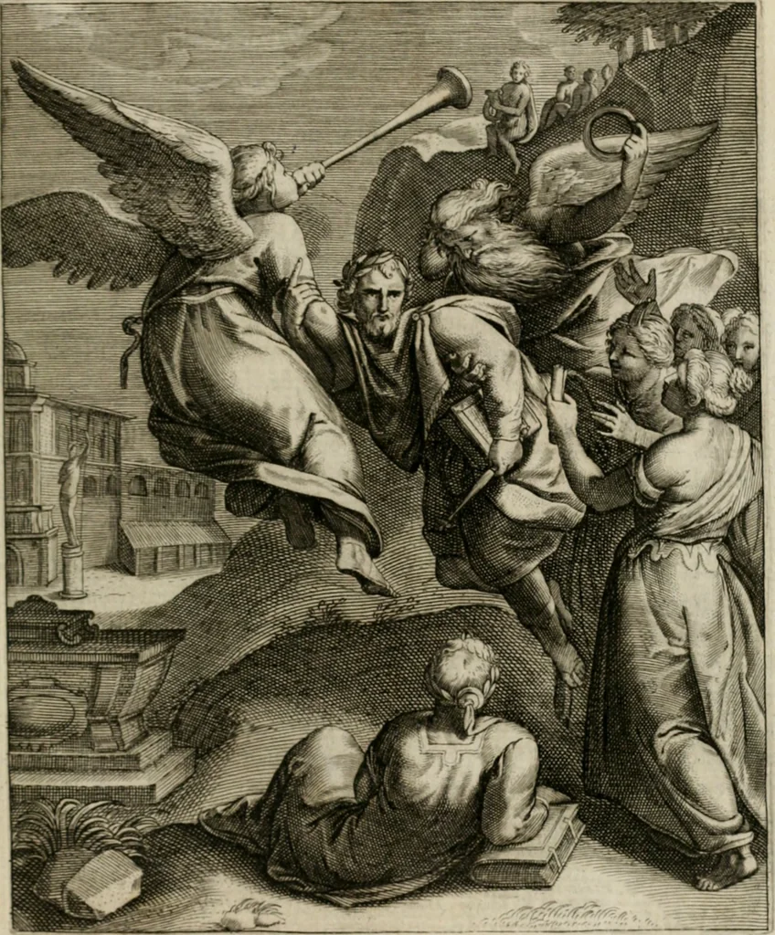 An illustration from La doctrine des moeurs : tiree de la philosophie des stoiques: representee en cent tableaux. Et expliquee en cent discours pour l'instruction de la ieunesse. Au Roy, 1646, leaf 170