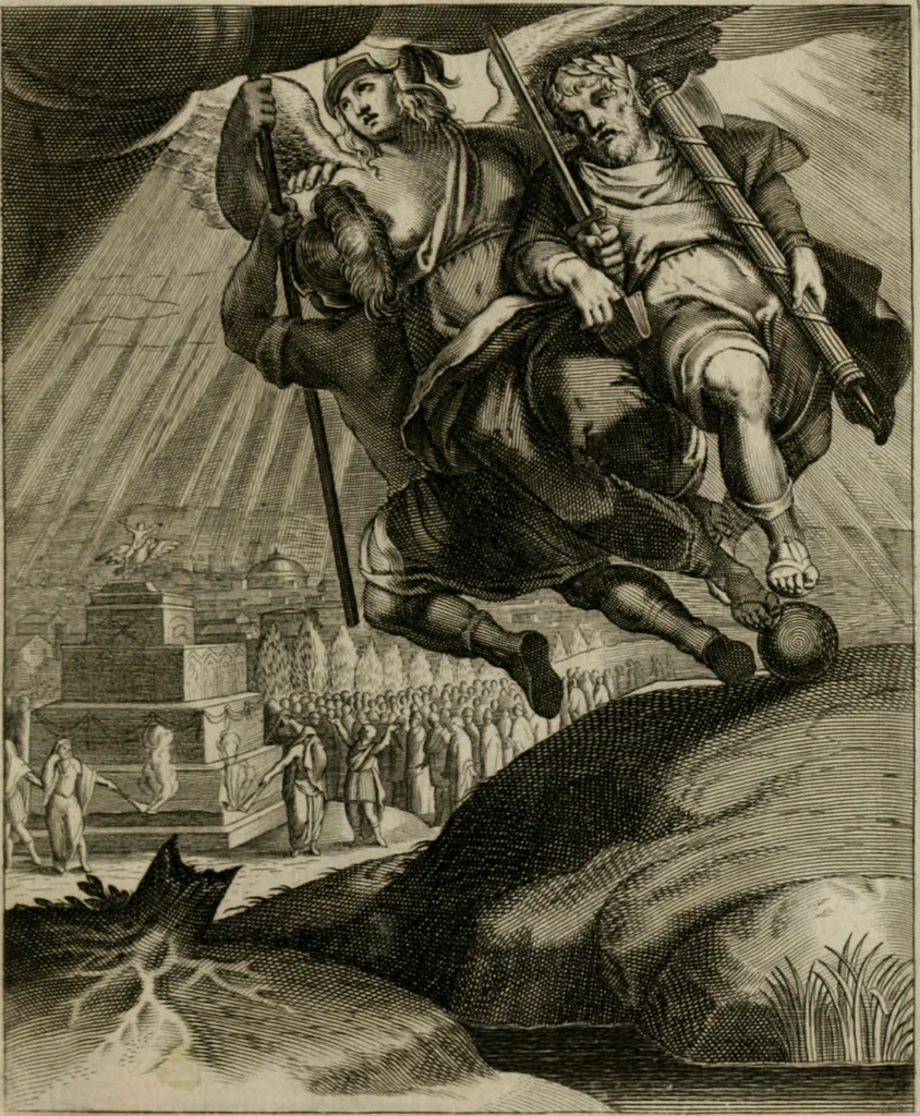 An illustration from La doctrine des moeurs : tiree de la philosophie des stoiques: representee en cent tableaux. Et expliquee en cent discours pour l'instruction de la ieunesse. Au Roy, 1646, leaf 172