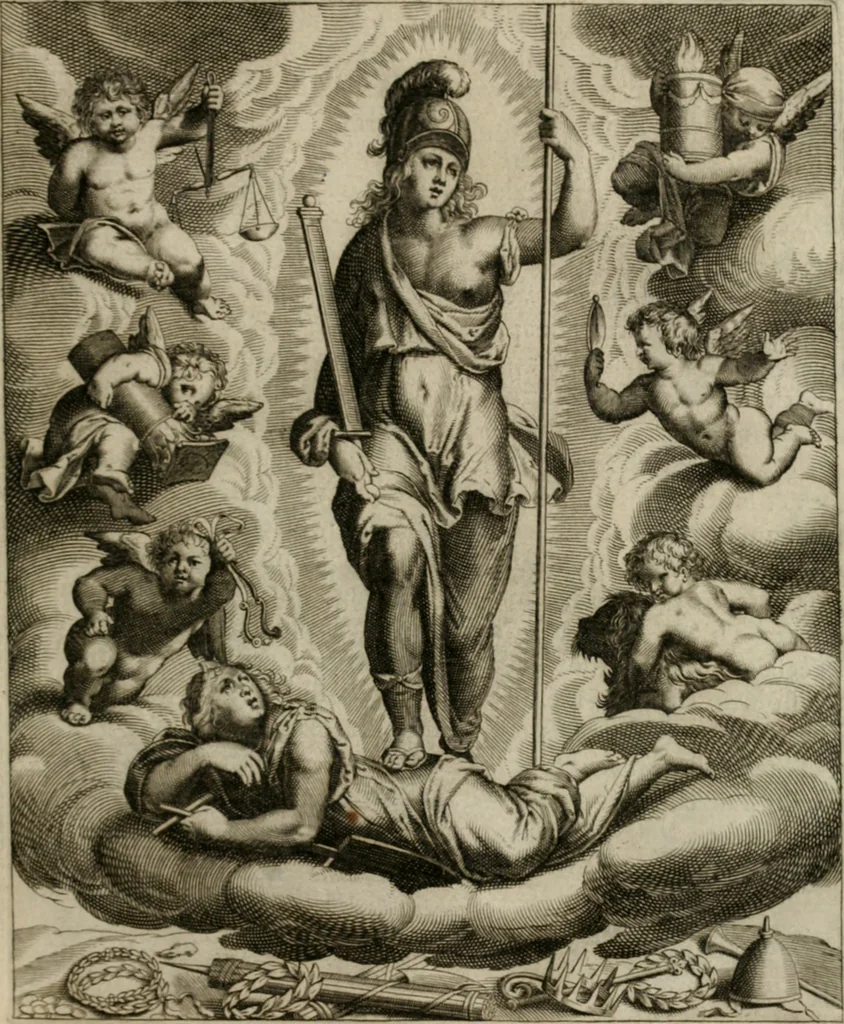 An illustration from La doctrine des moeurs : tiree de la philosophie des stoiques: representee en cent tableaux. Et expliquee en cent discours pour l'instruction de la ieunesse. Au Roy, 1646, leaf 186