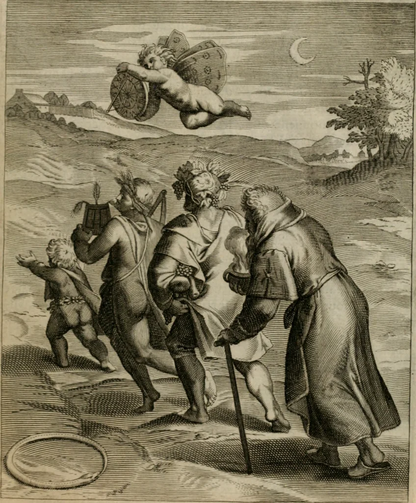An illustration from La doctrine des moeurs : tiree de la philosophie des stoiques: representee en cent tableaux. Et expliquee en cent discours pour l'instruction de la ieunesse. Au Roy, 1646, leaf 188