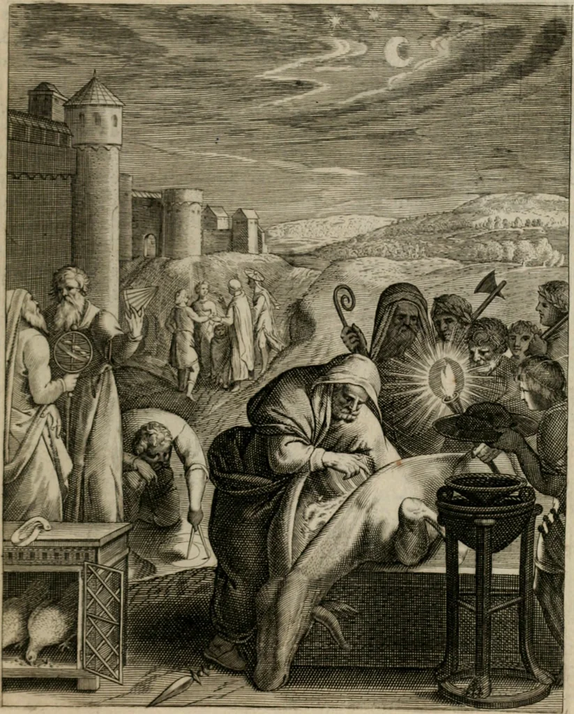 An illustration from La doctrine des moeurs : tiree de la philosophie des stoiques: representee en cent tableaux. Et expliquee en cent discours pour l'instruction de la ieunesse. Au Roy, 1646, leaf 202