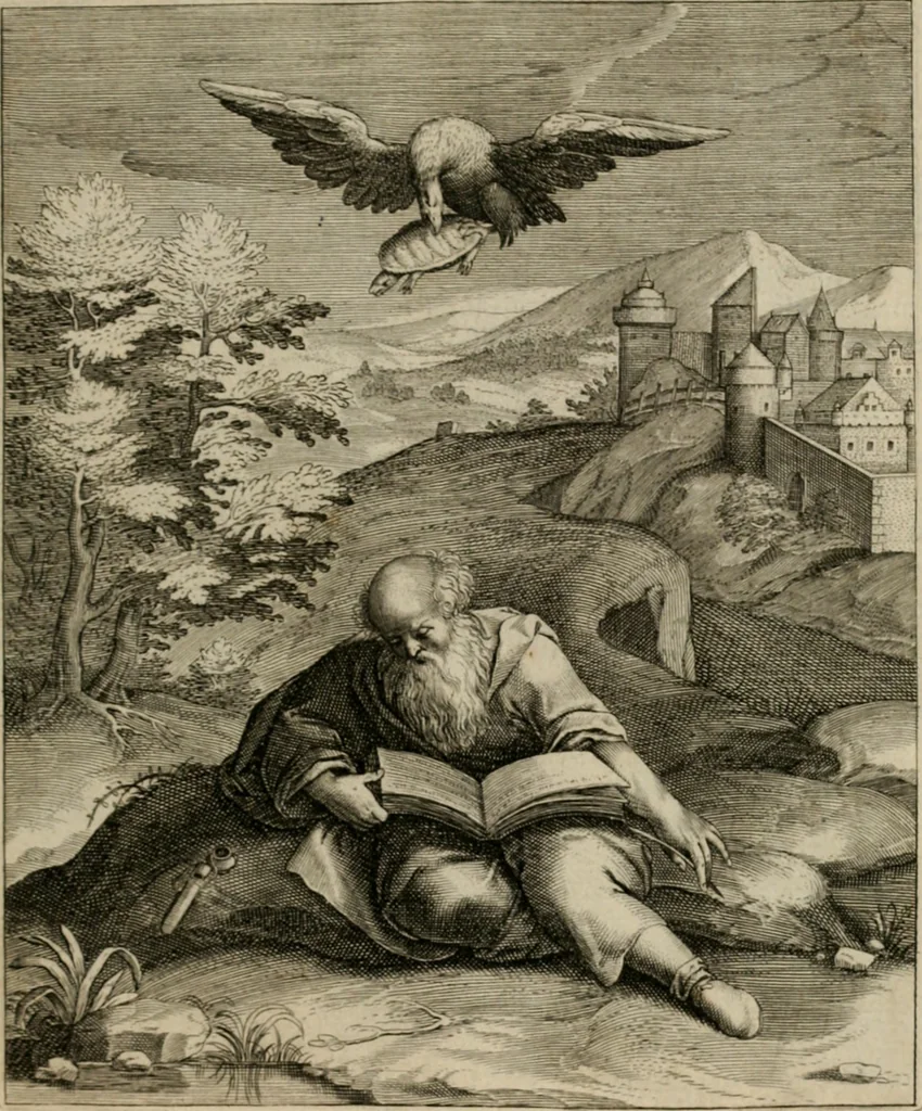 An illustration from La doctrine des moeurs : tiree de la philosophie des stoiques: representee en cent tableaux. Et expliquee en cent discours pour l'instruction de la ieunesse. Au Roy, 1646, leaf 204