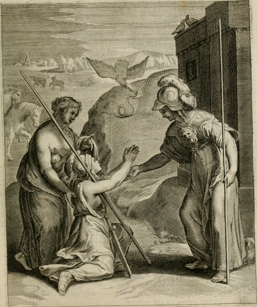 An illustration from La doctrine des moeurs : tiree de la philosophie des stoiques: representee en cent tableaux. Et expliquee en cent discours pour l'instruction de la ieunesse. Au Roy, 1646, leaf 34