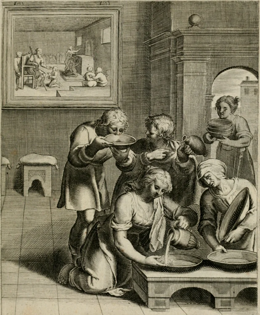 An illustration from La doctrine des moeurs : tiree de la philosophie des stoiques: representee en cent tableaux. Et expliquee en cent discours pour l'instruction de la ieunesse. Au Roy, 1646, leaf 38