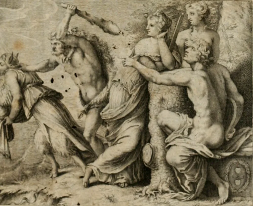 An illustration from La doctrine des moeurs : tiree de la philosophie des stoiques: representee en cent tableaux. Et expliquee en cent discours pour l'instruction de la ieunesse. Au Roy, 1646, leaf 4