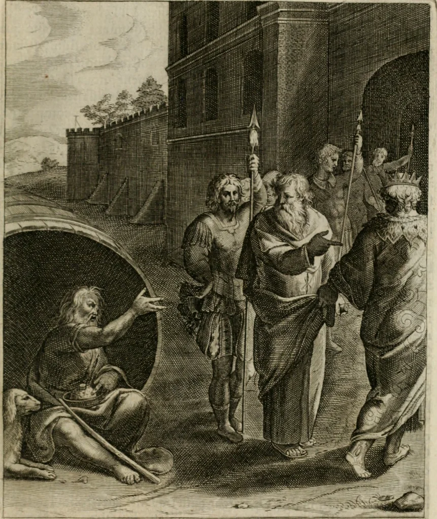 An illustration from La doctrine des moeurs : tiree de la philosophie des stoiques: representee en cent tableaux. Et expliquee en cent discours pour l'instruction de la ieunesse. Au Roy, 1646, leaf 56