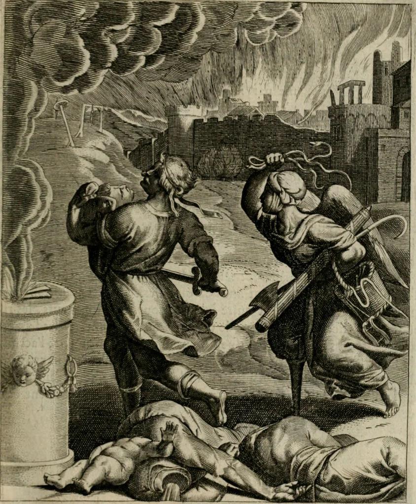An illustration from La doctrine des moeurs : tiree de la philosophie des stoiques: representee en cent tableaux. Et expliquee en cent discours pour l'instruction de la ieunesse. Au Roy, 1646, leaf 64