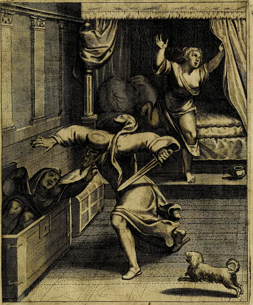 An illustration from La doctrine des moevrs, tiree de la philosophie des stoiques, representee en cent tableavx et expliqvee en cent discovrs pour l'instruction de la ieunesse, 1646, leaf 104