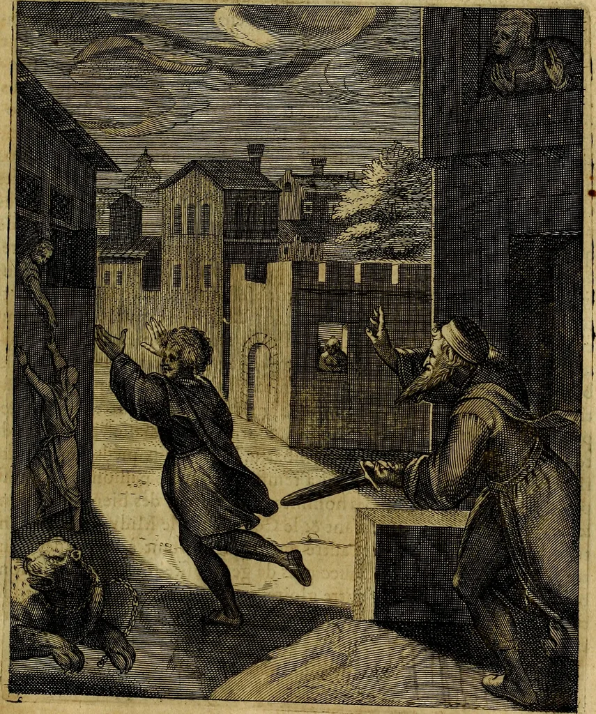 An illustration from La doctrine des moevrs, tiree de la philosophie des stoiques, representee en cent tableavx et expliqvee en cent discovrs pour l'instruction de la ieunesse, 1646, leaf 106
