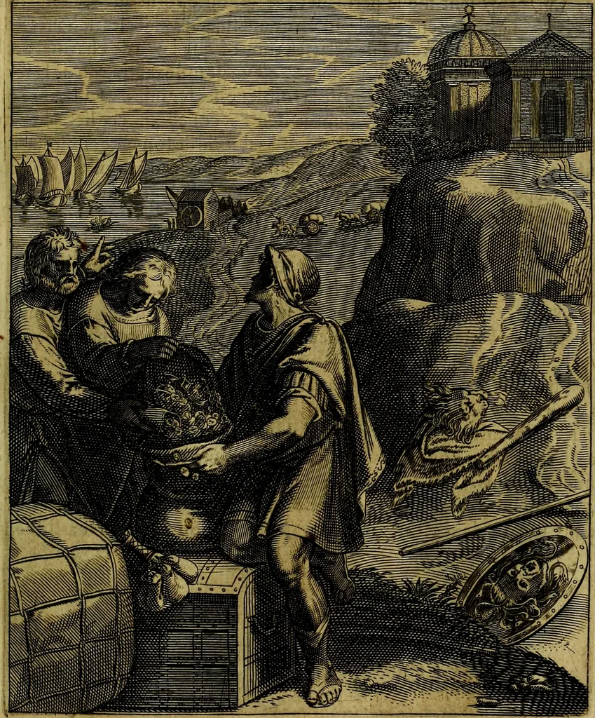 An illustration from La doctrine des moevrs, tiree de la philosophie des stoiques, representee en cent tableavx et expliqvee en cent discovrs pour l'instruction de la ieunesse, 1646, leaf 124