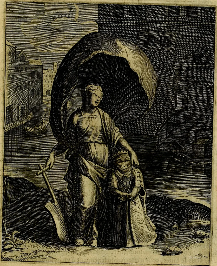 An illustration from La doctrine des moevrs, tiree de la philosophie des stoiques, representee en cent tableavx et expliqvee en cent discovrs pour l'instruction de la ieunesse, 1646, leaf 128