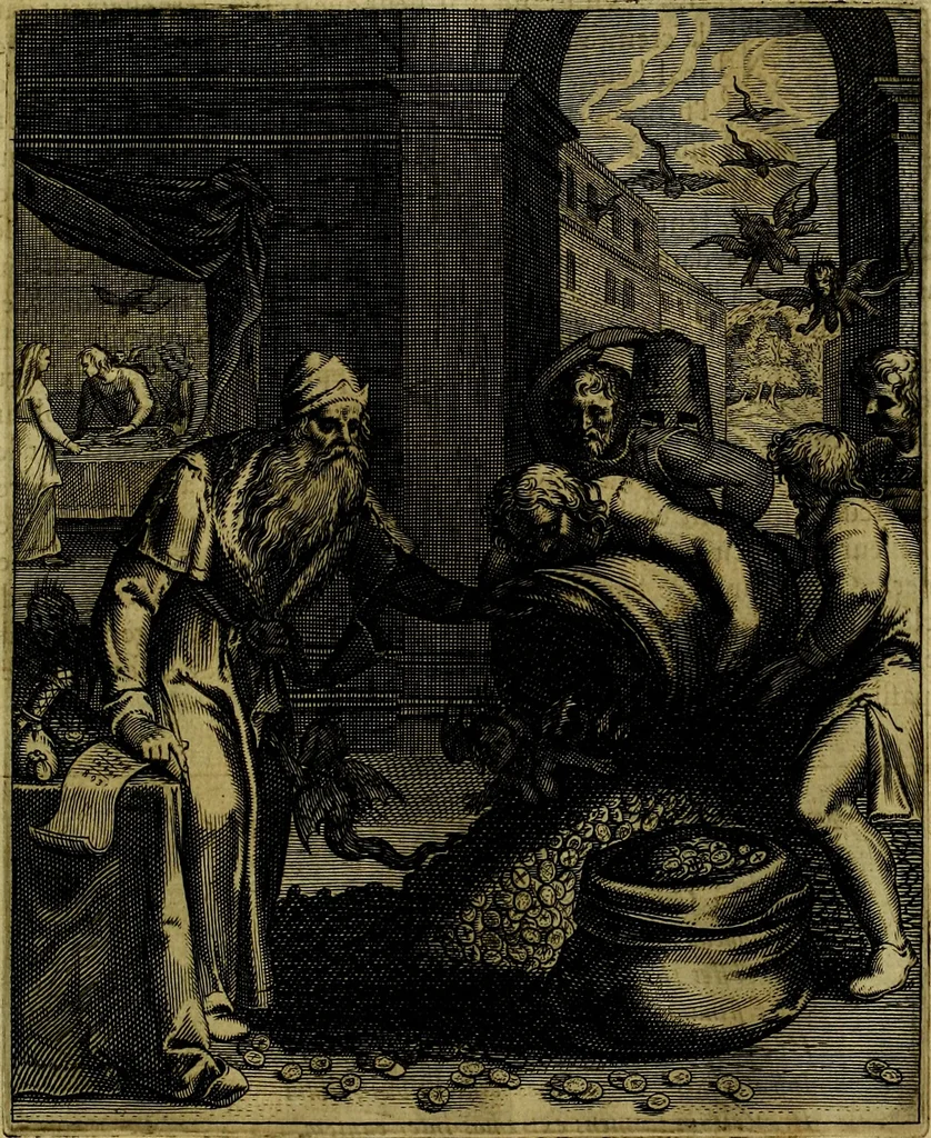 An illustration from La doctrine des moevrs, tiree de la philosophie des stoiques, representee en cent tableavx et expliqvee en cent discovrs pour l'instruction de la ieunesse, 1646, leaf 132
