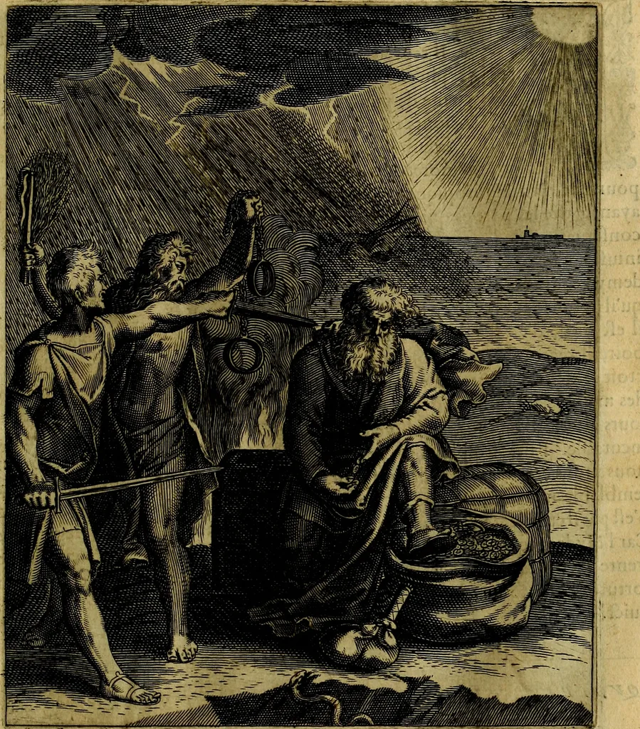 An illustration from La doctrine des moevrs, tiree de la philosophie des stoiques, representee en cent tableavx et expliqvee en cent discovrs pour l'instruction de la ieunesse, 1646, leaf 134