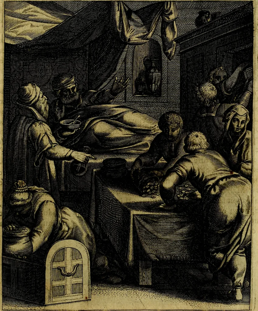 An illustration from La doctrine des moevrs, tiree de la philosophie des stoiques, representee en cent tableavx et expliqvee en cent discovrs pour l'instruction de la ieunesse, 1646, leaf 142