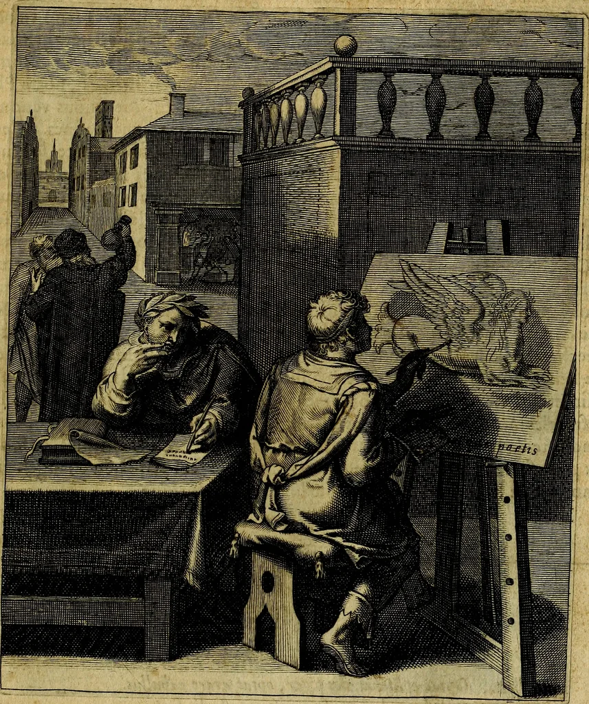 An illustration from La doctrine des moevrs, tiree de la philosophie des stoiques, representee en cent tableavx et expliqvee en cent discovrs pour l'instruction de la ieunesse, 1646, leaf 154