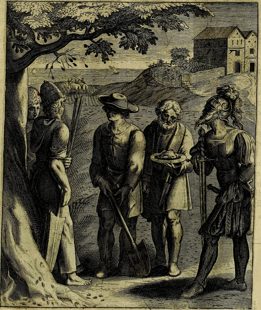 An illustration from La doctrine des moevrs, tiree de la philosophie des stoiques, representee en cent tableavx et expliqvee en cent discovrs pour l'instruction de la ieunesse, 1646, leaf 158