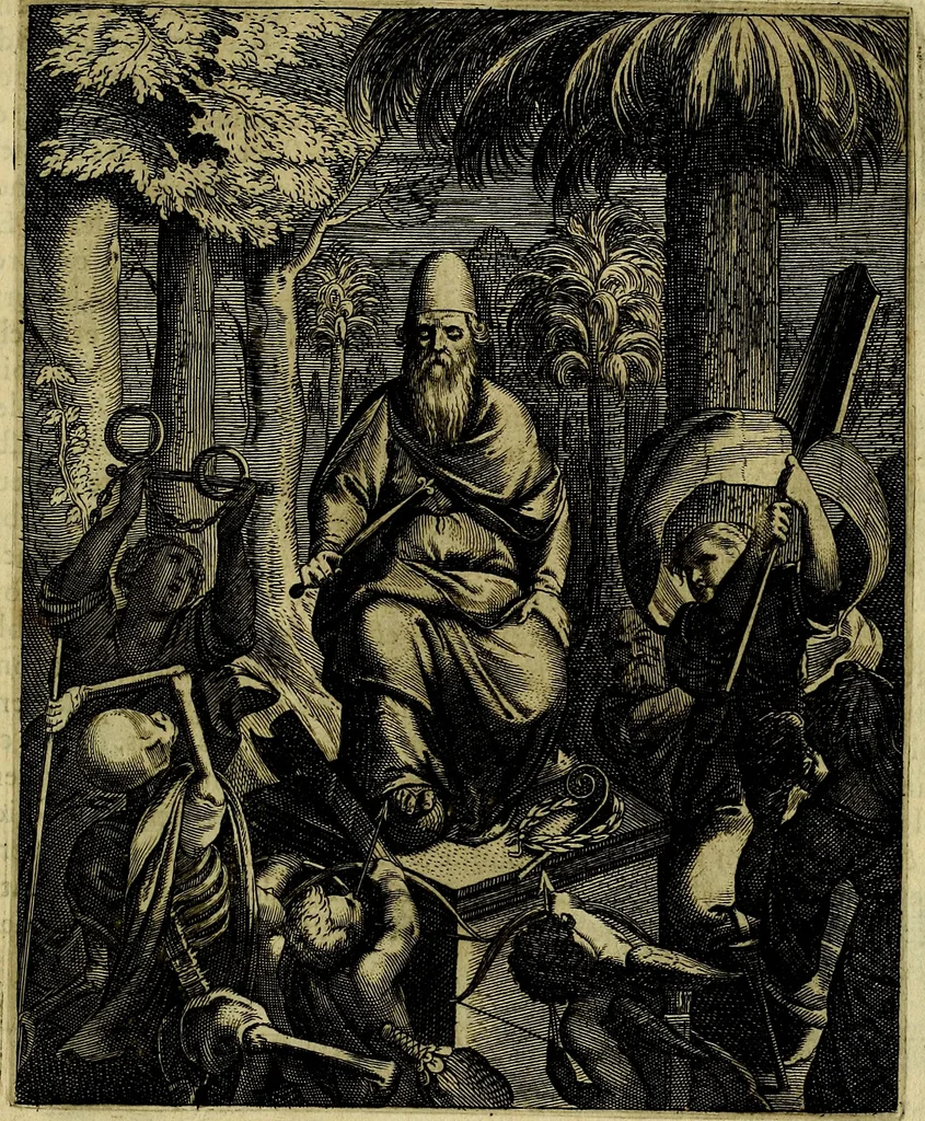 An illustration from La doctrine des moevrs, tiree de la philosophie des stoiques, representee en cent tableavx et expliqvee en cent discovrs pour l'instruction de la ieunesse, 1646, leaf 168