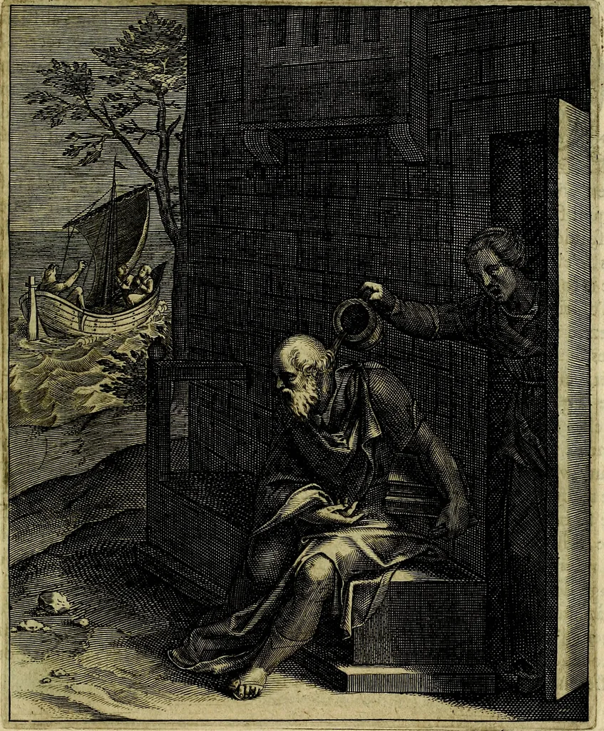 An illustration from La doctrine des moevrs, tiree de la philosophie des stoiques, representee en cent tableavx et expliqvee en cent discovrs pour l'instruction de la ieunesse, 1646, leaf 174