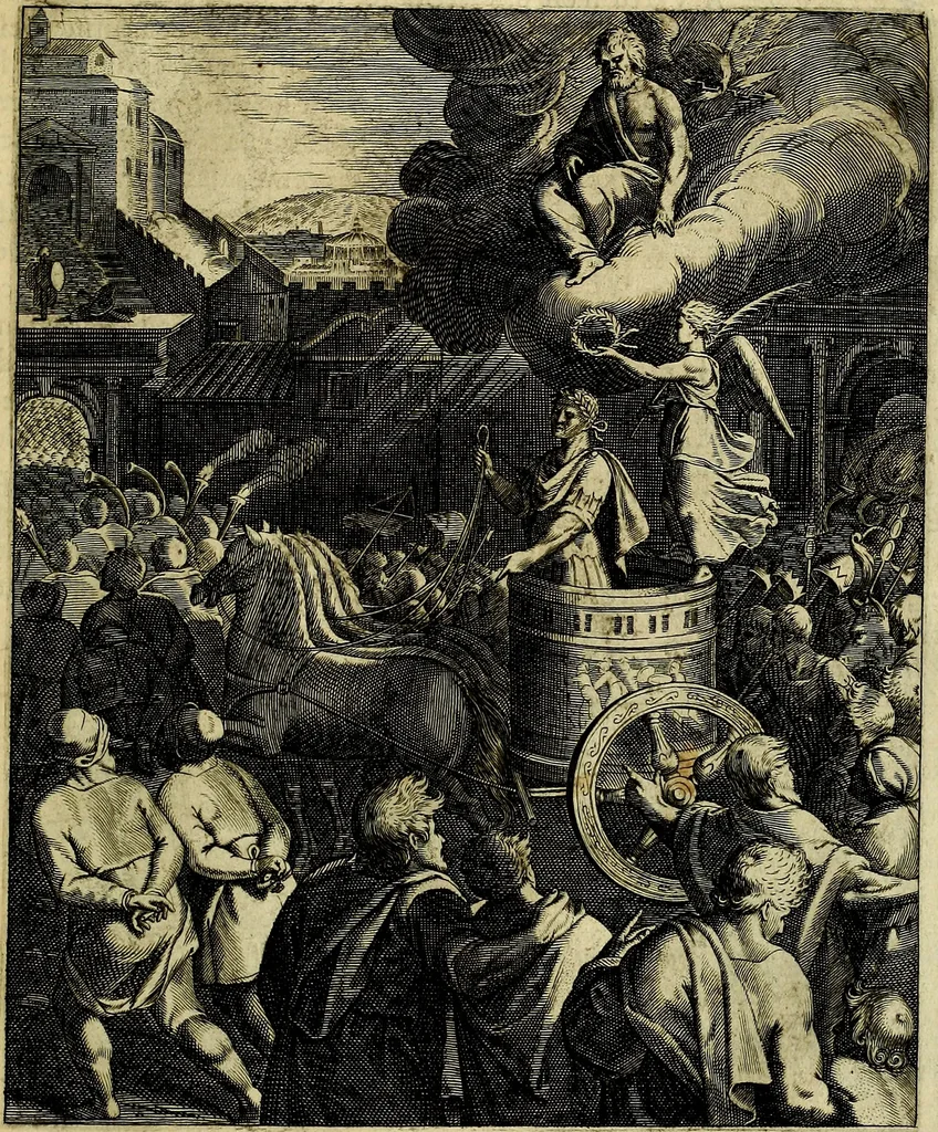 An illustration from La doctrine des moevrs, tiree de la philosophie des stoiques, representee en cent tableavx et expliqvee en cent discovrs pour l'instruction de la ieunesse, 1646, leaf 180
