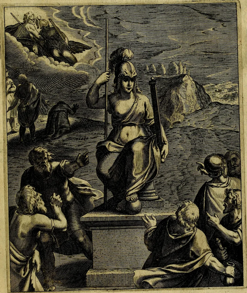 An illustration from La doctrine des moevrs, tiree de la philosophie des stoiques, representee en cent tableavx et expliqvee en cent discovrs pour l'instruction de la ieunesse, 1646, leaf 194