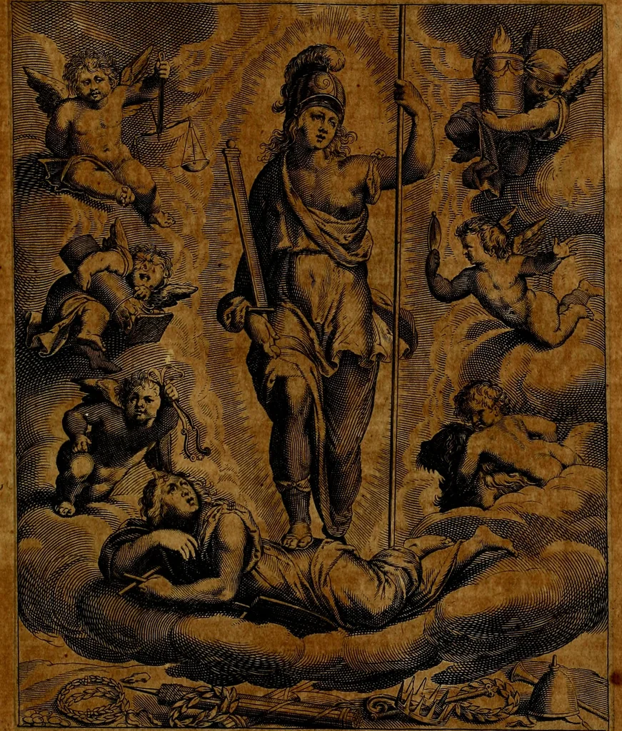 An illustration from La doctrine des moevrs, tiree de la philosophie des stoiques, representee en cent tableavx et expliqvee en cent discovrs pour l'instruction de la ieunesse, 1646, leaf 198
