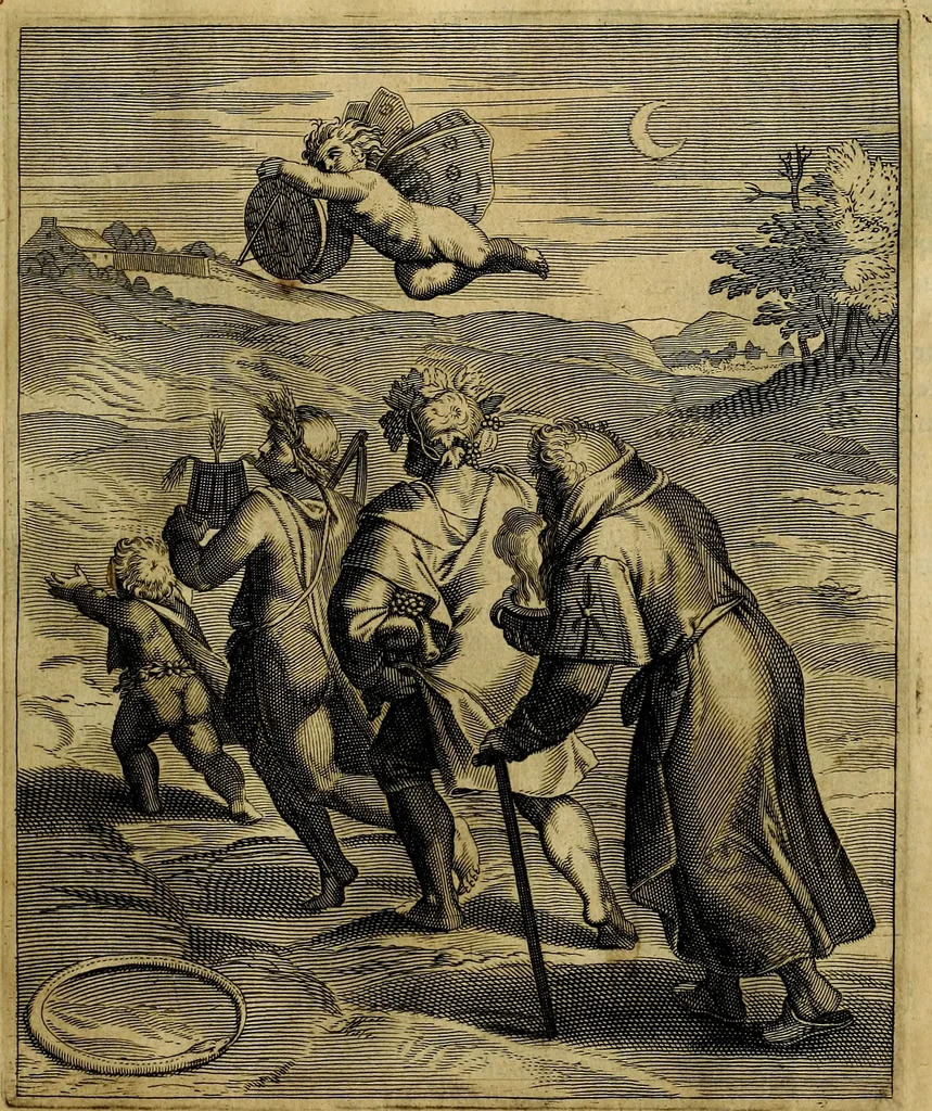 An illustration from La doctrine des moevrs, tiree de la philosophie des stoiques, representee en cent tableavx et expliqvee en cent discovrs pour l'instruction de la ieunesse, 1646, leaf 200