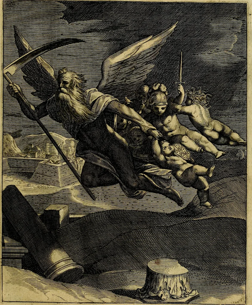 An illustration from La doctrine des moevrs, tiree de la philosophie des stoiques, representee en cent tableavx et expliqvee en cent discovrs pour l'instruction de la ieunesse, 1646, leaf 202