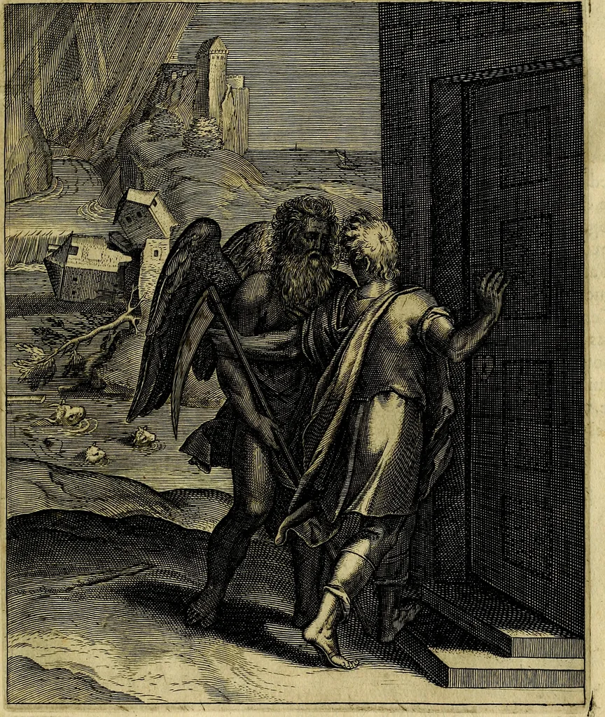 An illustration from La doctrine des moevrs, tiree de la philosophie des stoiques, representee en cent tableavx et expliqvee en cent discovrs pour l'instruction de la ieunesse, 1646, leaf 204