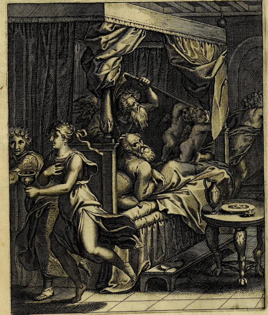 An illustration from La doctrine des moevrs, tiree de la philosophie des stoiques, representee en cent tableavx et expliqvee en cent discovrs pour l'instruction de la ieunesse, 1646, leaf 208